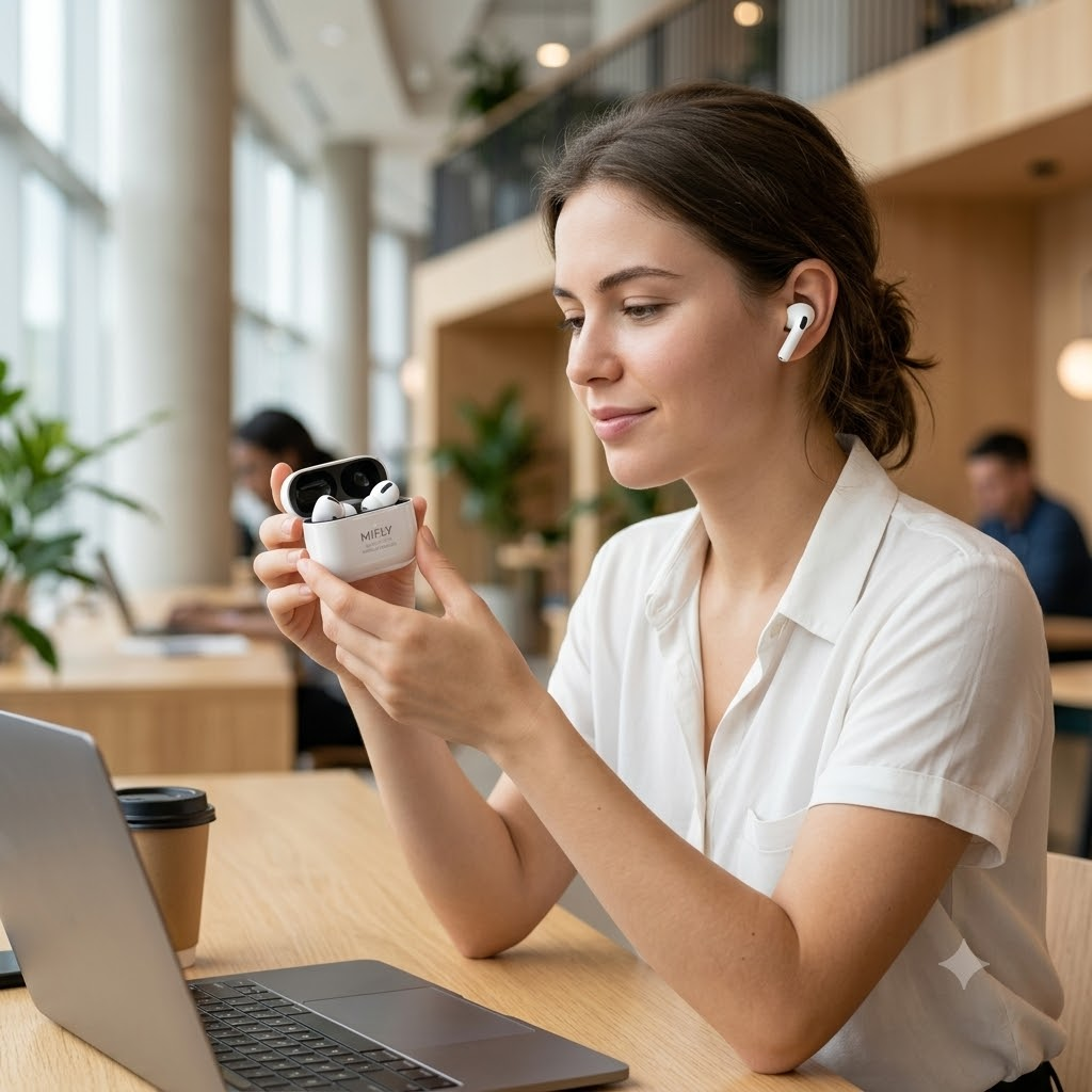 MIFLY Earbuds en modelo mujer